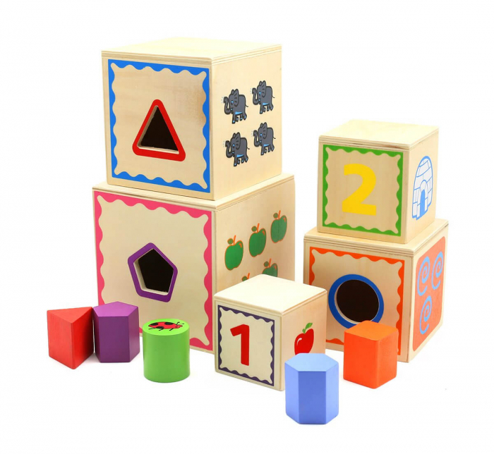 Piramida Montessori din lemn cu 5 cuburi in forma de turn din lemn. [3]