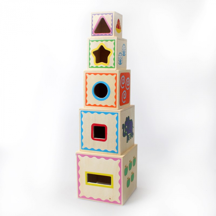 Piramida Montessori din lemn cu 5 cuburi in forma de turn din lemn. [4]