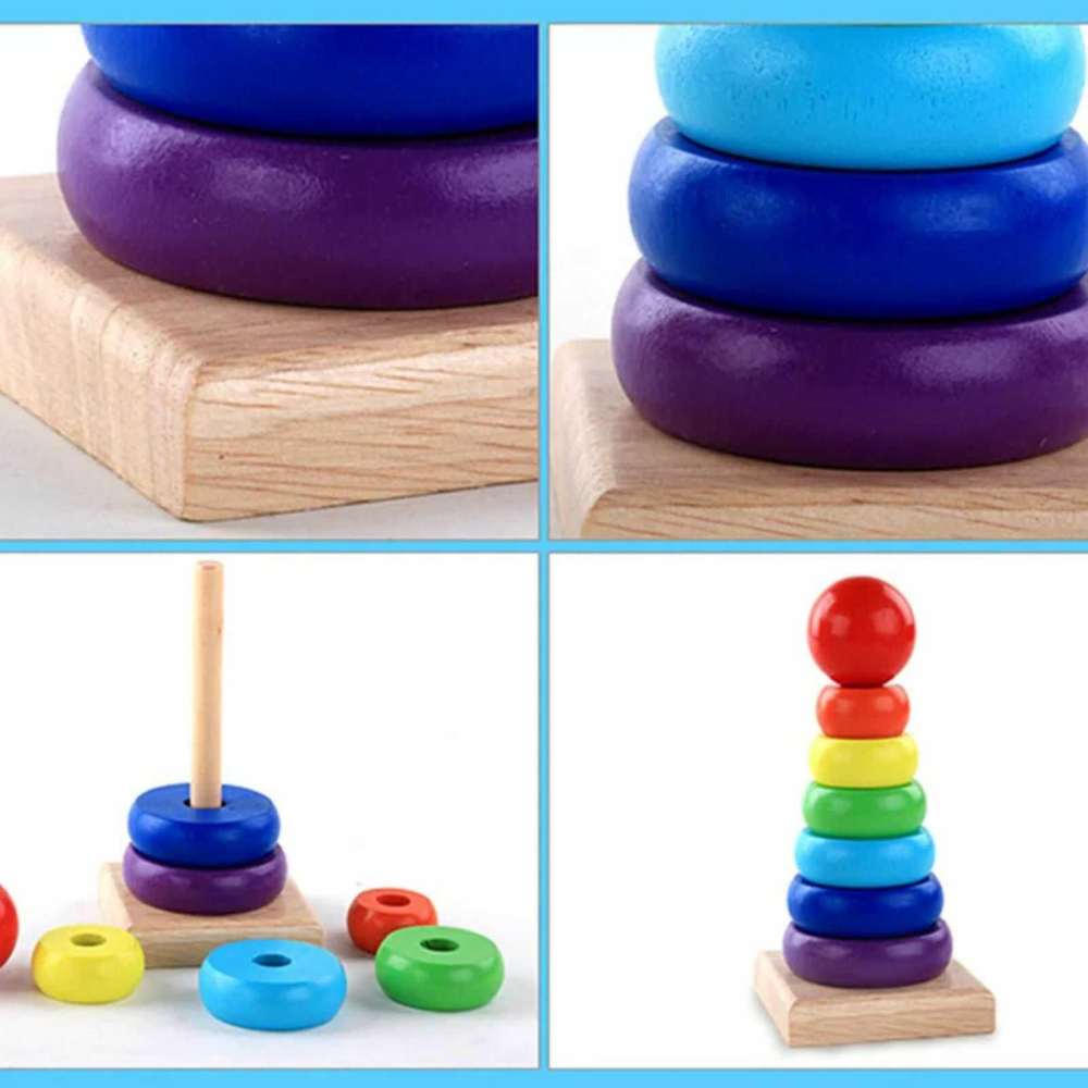 Piramida Montessori din lemn curcubeu, Jucarie Sortator culori [3]