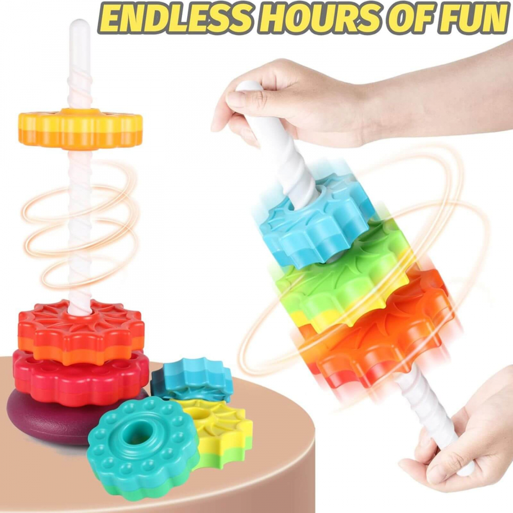 Turn Rainbow Spiral cu spirala, joc de stivuire 12 luni+, 8 discuri colorate [5]