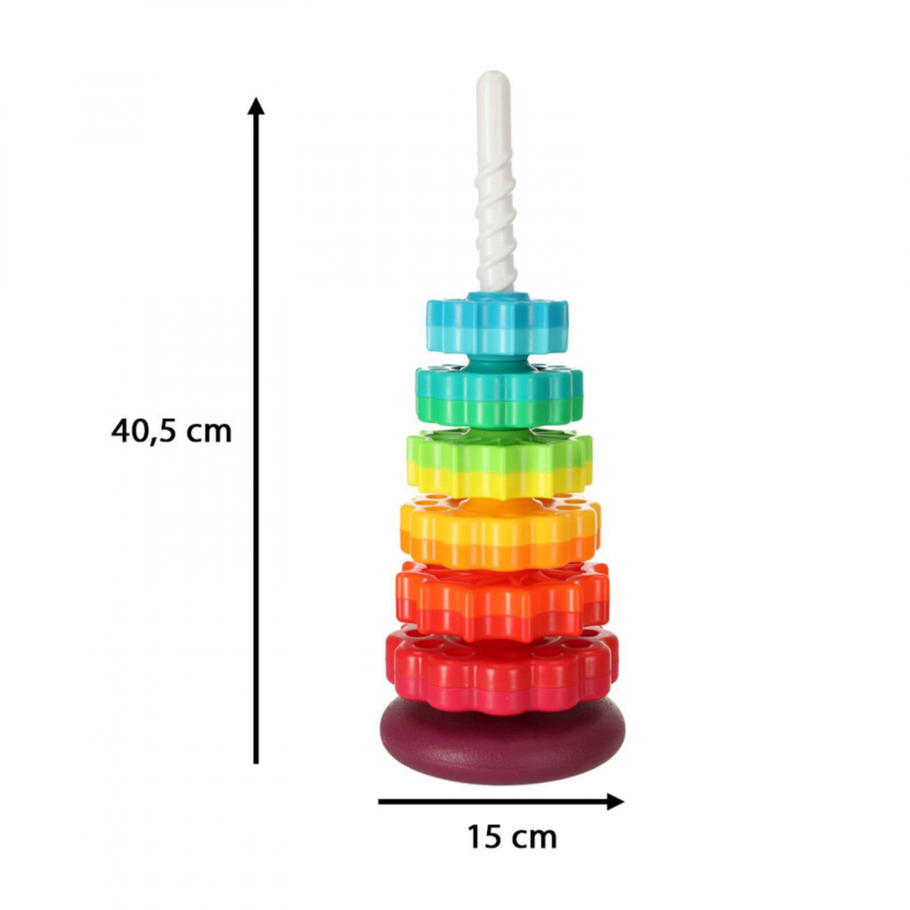 Turn Rainbow Spiral cu spirala, joc de stivuire 12 luni+, 8 discuri colorate [9]