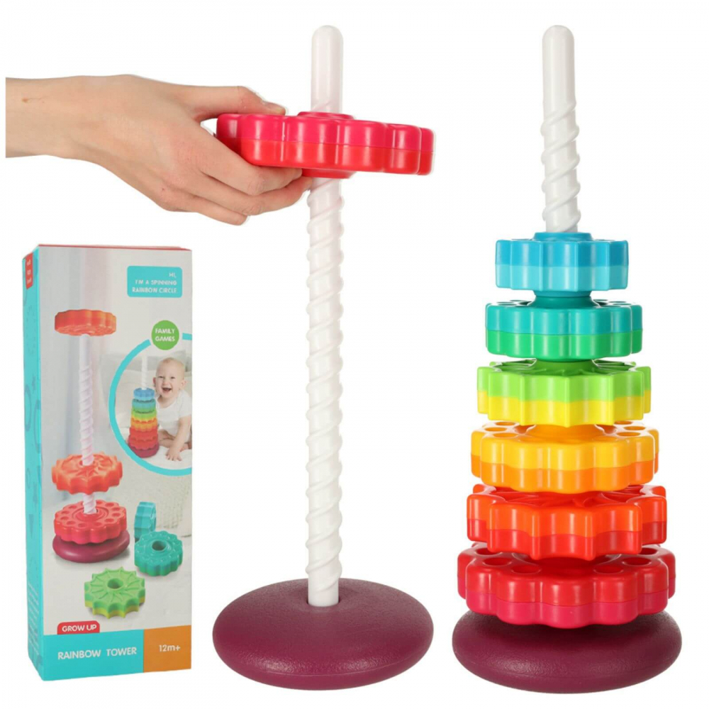 Turn Rainbow Spiral cu spirala, joc de stivuire 12 luni+, 8 discuri colorate [4]