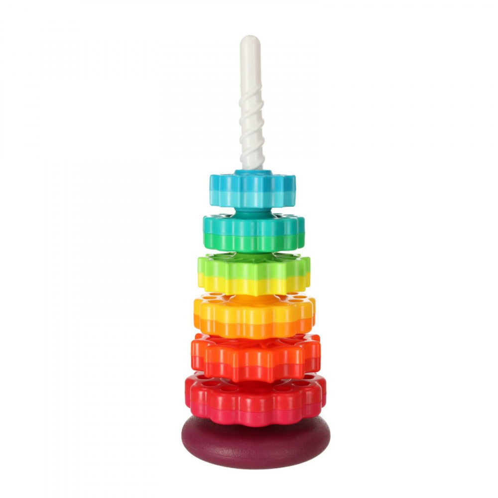 Turn Rainbow Spiral cu spirala, joc de stivuire 12 luni+, 8 discuri colorate [10]