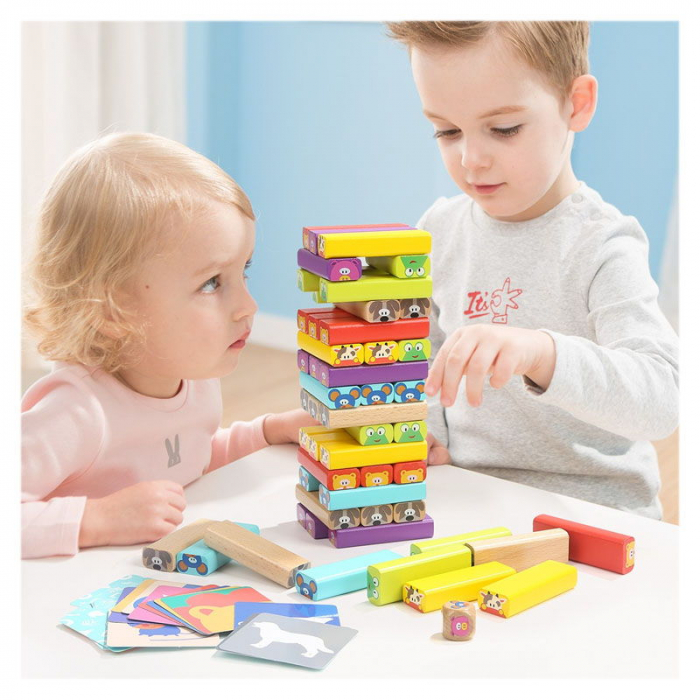 Turnuletul Jenga din lemn cu Animale 4 in 1 [2]