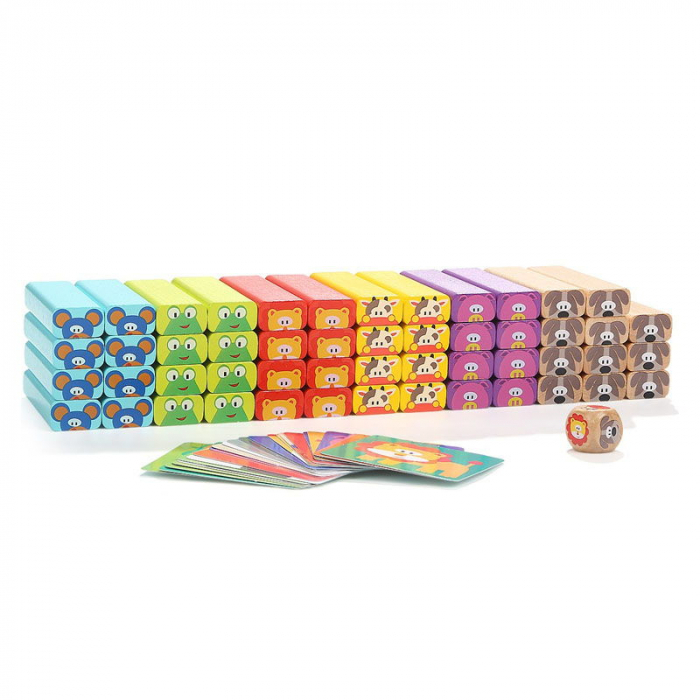 Turnuletul Jenga din lemn cu Animale 4 in 1 [5]