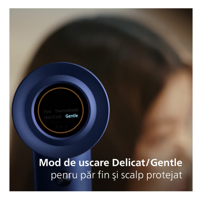 Uscator de par philips cu thermoshield advanced seria 8000 bhd839/00, 1400w, tehnologie thermoshield, 3 viteze, 4 trepte, temperatura, albastru, l x a x i (mm) 73.3x181.7x301 [3]
