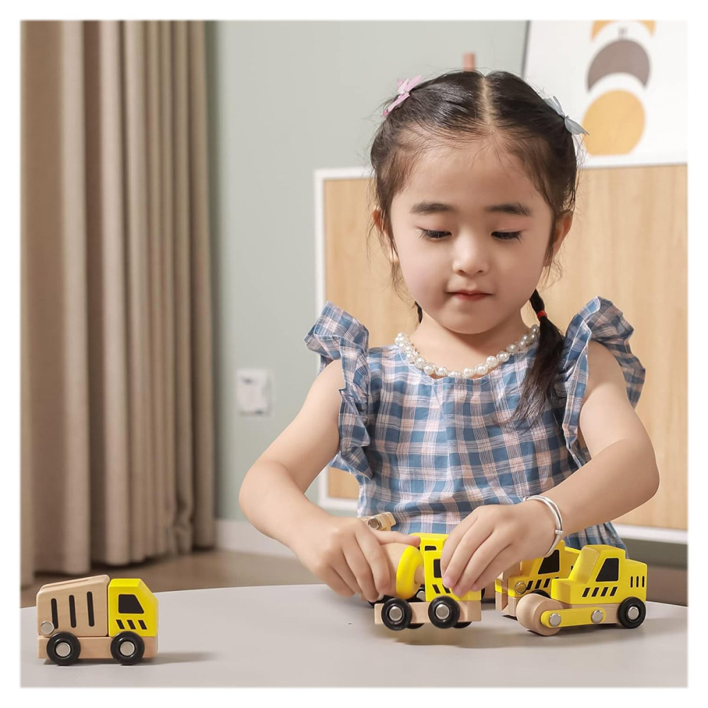 Utilaje constructii din lemn cu 6 piese, copii varsta 2-8 ani [4]