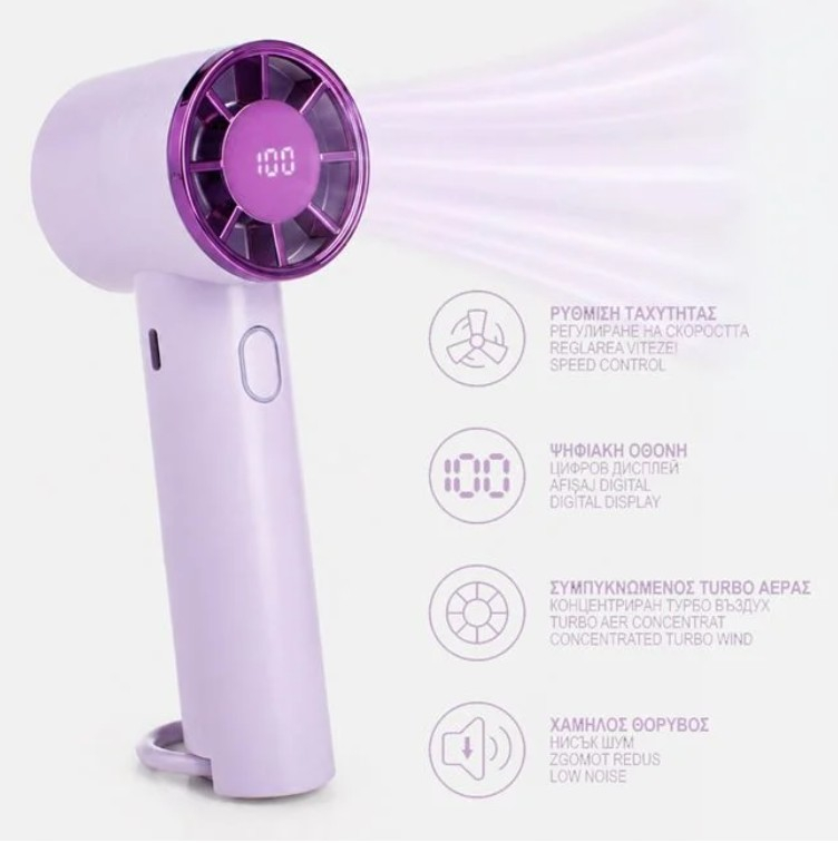 Ventilator portabil de mana Lila, incarcare USB 16cm [3]