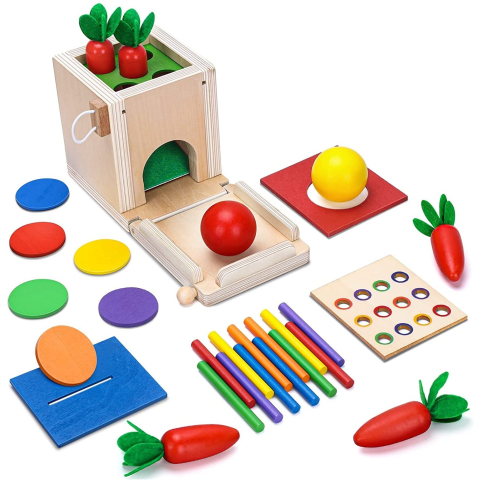 Jucării și Jocuri pentru copii - Joc educativ Montessori 4 in 1 Cutia Permanentei, indemanare si sortare, multicolor