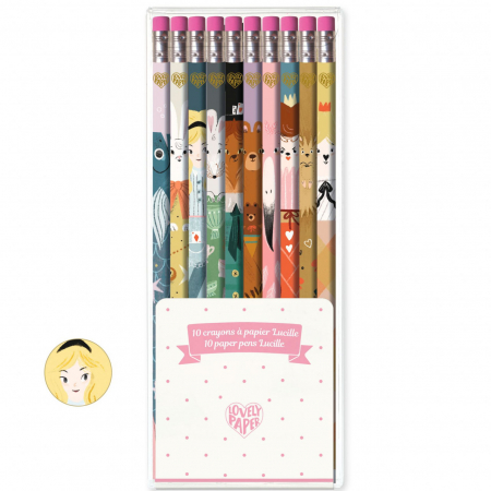 Rechizite Școlare - Set 10 creioane mina HB cu model si radiera Lucille, Djeco, varsta 6 - 9, 9+ ani, Adult, Fata