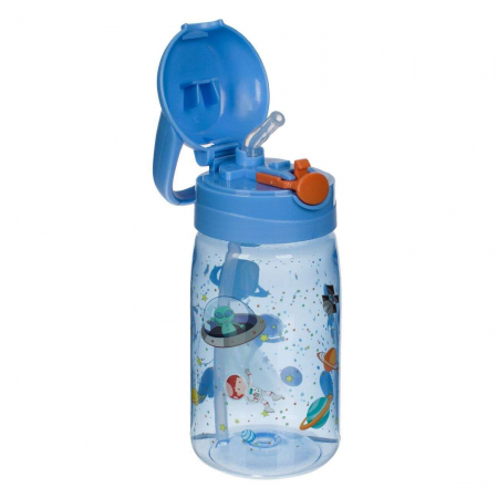 Sticlă de apă și Bidoane - Sticle Apa Copii, Gradinita si Scoala, 430 ml cu Pai si Snur, Cosmos