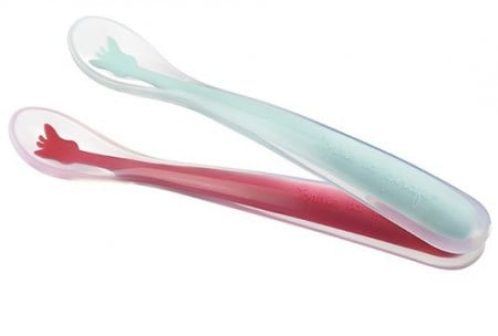 Diversificare si Ingrijire Bebe - 2 lingurite din silicon moale Girafa Sophie