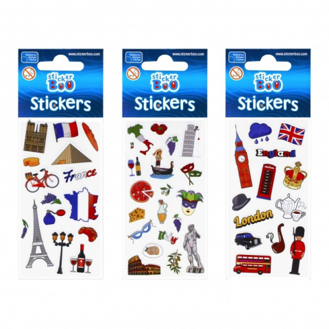 Art & Craft si Artizanat - Abtibilduri - calatorii Italia, Anglia, Franta, set 13-15 buc, Sticker Boo, 489559