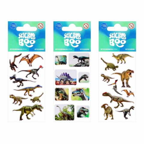 Art & Craft si Artizanat - Abtibilduri - dinozauri, 6.6x18cm, set 8 sau 9 buc, Sticker Boo, 517764, +4 ani