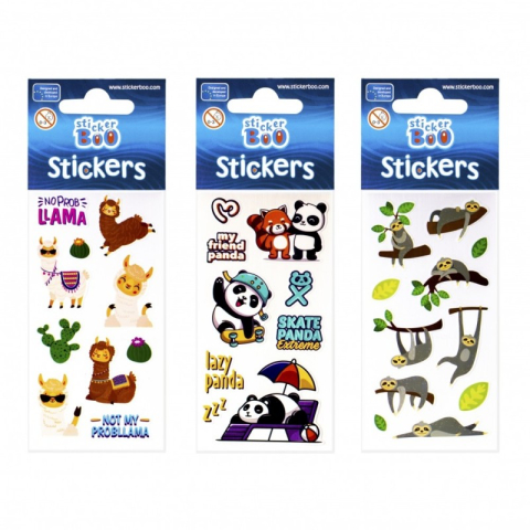 Art & Craft si Artizanat - Abtibilduri - lenes, lama, panda, set 9-10 buc, Sticker Boo, 471544