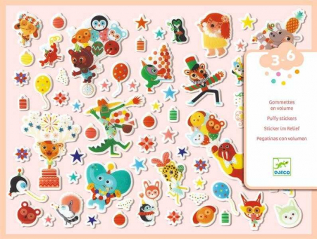 Stickere, Abțibilduri, Autocolante - 126 Abtibilduri moi, in relief, Puffy party, Djeco