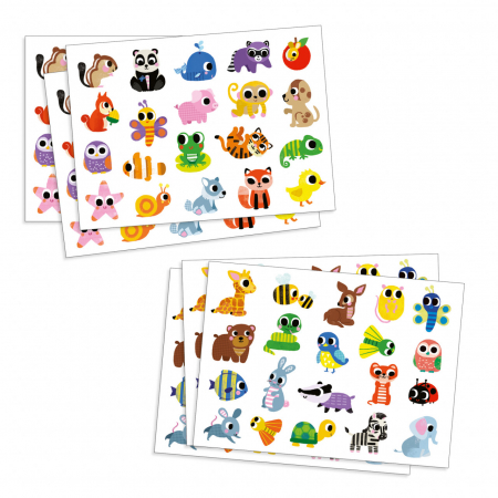 Stickere, Abțibilduri, Autocolante - 120 de Abtibilduri si Autocolante cu Pui de Animale, Djeco, varsta 1 - 3 ani, Baiat, Fata