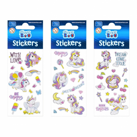 Art & Craft si Artizanat - Abtibilduri - unicorn, 6.6x18cm, set 15 buc, Sticker Boo, 498840, +4 ani