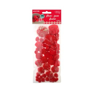 Art & Craft si Artizanat - Accesorii craft - ad279r pom pom festiv rosu daco 3 buc