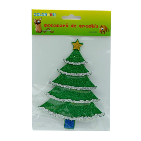 Accesorii Craft - Accesorii creatie - brad, sticker gumat cu sclipici, 14cm, Colorarte