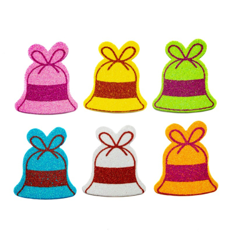 Accesorii Craft - Accesorii creatie - Clopotel Craciun, sticker gumat cu sclipici, set 6 buc, diverse culori, Colorarte