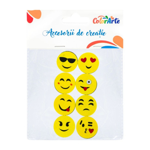 Art & Craft si Artizanat - Accesorii creatie - fete zambitoare fetru, set 8 buc, 5cm, Colorarte, MTCR-EA524