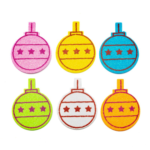 Accesorii Craft - Accesorii creatie - Glob Craciun, sticker gumat cu sclipici, set 6 buc, diverse culori, Colorarte