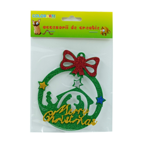 Accesorii Craft - Accesorii creatie - glob cu Merry Christmas, sticker gumat cu sclipici, 12cm, Colorarte