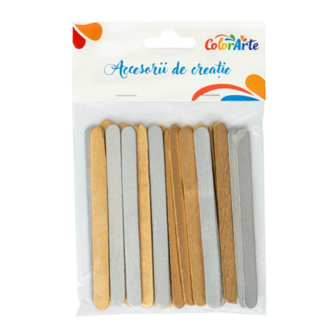 Art & Craft si Artizanat - Accesorii creatie - lemn - betisoare, aurii-argintii, 1x11.5cm, set 25 buc, Colorarte MY013