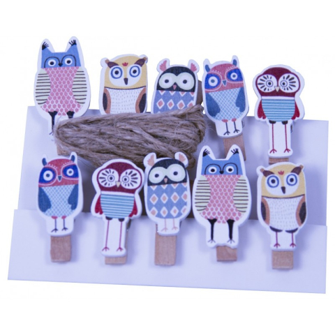 Accesorii Craft - Accesorii creatie - lemn - carlig bufnite, natur, 3.5cm, set 10 buc, Colorarte