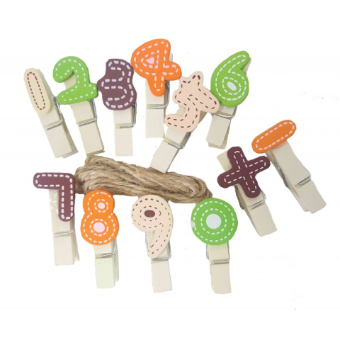 Art & Craft si Artizanat - Accesorii creatie - lemn - carlig cifre colorate, natur, 3.5cm, Colorarte
