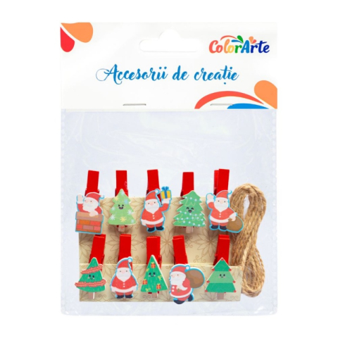 Pescuit si vanatoare - Accesorii creatie - lemn - carlig colorat Craciun, 85x104mm, set 10 buc, Colorarte MTCR-WDC699