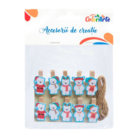Pescuit si vanatoare - Accesorii creatie - lemn - carlig colorat ursuleti Craciun, 85x104mm, set 10 buc, Colorarte MTCR-WDC7