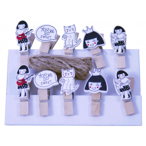 Art & Craft si Artizanat - Accesorii creatie - lemn - carlig fetita/pisica, natur, 3.5cm, set 10 buc, Colorarte