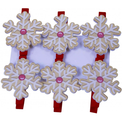Art & Craft si Artizanat - Accesorii creatie - lemn - carlig fulg de nea, colorat, 3.5cm, set 6 buc, Colorarte