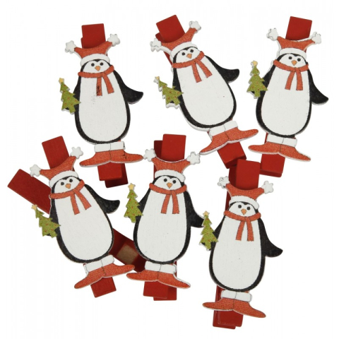 Art & Craft si Artizanat - Accesorii creatie - lemn - carlig pinguin, colorat, 3.5cm, set 6 buc, Colorarte