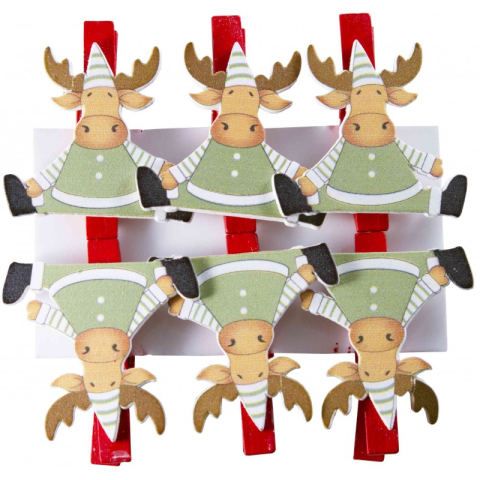 Art & Craft si Artizanat - Accesorii creatie - lemn - carlig ren, colorat, 3.5cm, set 6 buc, Colorarte