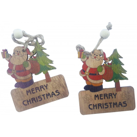 Art & Craft si Artizanat - Accesorii creatie - lemn cu sfoara - Mos Craciun cu bradut, set 2 buc, Colorarte