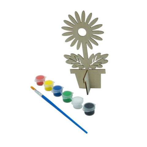 Art & Craft si Artizanat - Accesorii creatie - lemn decupat - floare,  +6 culori +pensula, pentru pictat, CNX, 21159-11