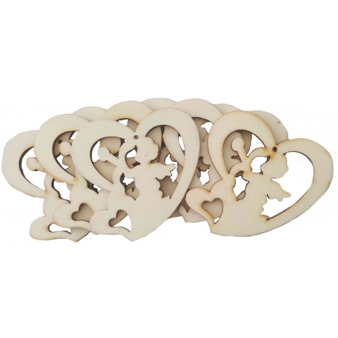 Art & Craft si Artizanat - Accesorii creatie - lemn decupat - inimioara cu ingeras, set 6 buc, Colorarte, FS-MF
