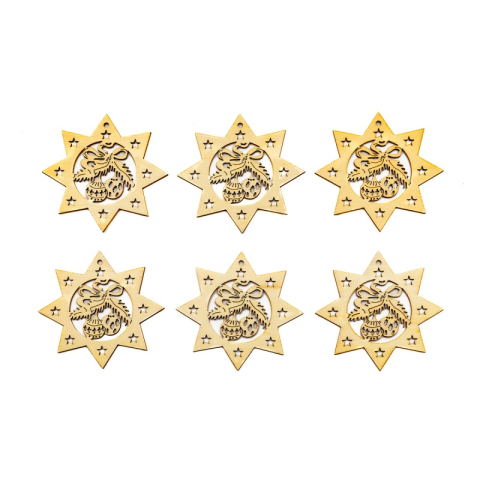 Accesorii Craft - Accesorii creatie - lemn decupat - stea cu clopotel, set 6 buc, Colorarte, FS-MF