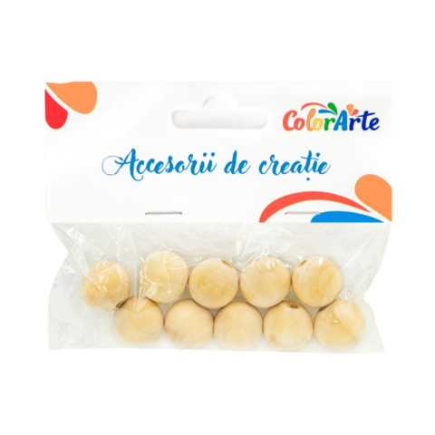 Art & Craft si Artizanat - Accesorii creatie - lemn - margele, natur, 17-18mm, set 10 buc, Colorarte