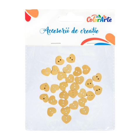 Art & Craft si Artizanat - Accesorii creatie - lemn - nasturi, 14x15mm, inima, set 30 buc, Colorarte MTCR-WDY031