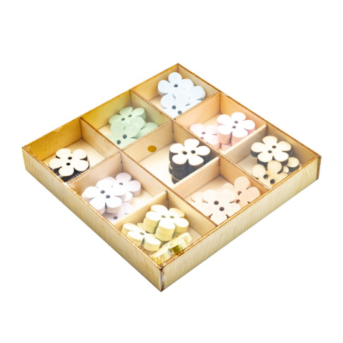 Art & Craft si Artizanat - Accesorii creatie - lemn - nasturi floare, diverse culori, cutie 36 buc, Colorarte