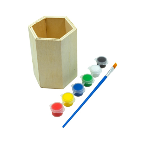 Art & Craft si Artizanat - Accesorii creatie - lemn pictura - pahar hexagonal,  +6 culori +pensula, pentru pictat, CNX