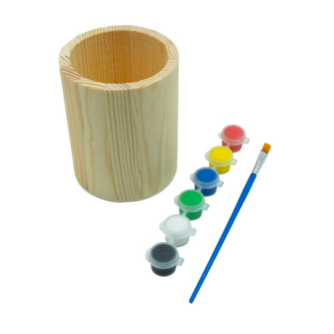Art & Craft si Artizanat - Accesorii creatie - lemn pictura - pahar rotund,  +6 culori +pensula, pentru pictat, CNX
