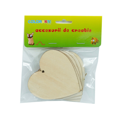Accesorii Craft - Accesorii creatie - lemn pirogravura - inima + sfoara, 8x8cm, set 5 buc, Colorarte