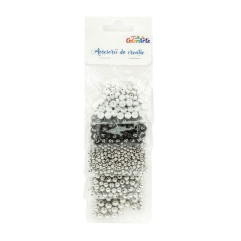 Art & Craft si Artizanat - Accesorii creatie - margele plastic, 5 dimensiuni diferite, argintii, 80 g/punga, Colorarte