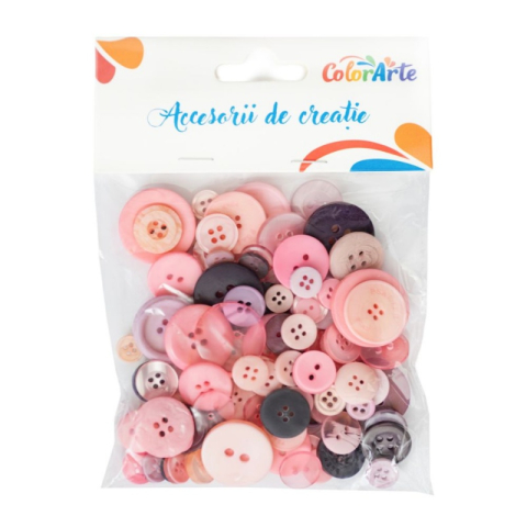 Art & Craft si Artizanat - Accesorii creatie - nasturi plastic, diverse nuante roz, 10-23mm, 75 g/punguta, Colorarte