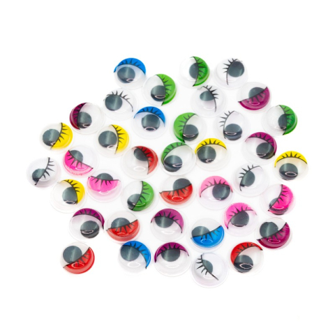 Art & Craft si Artizanat - Accesorii creatie - ochisori plastic mari cu gene, diverse culori, 12mm, set 40 buc, Colorarte